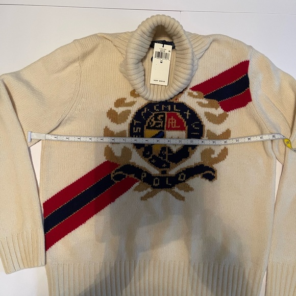 New Ralph Lauren Cream Turtleneck Sweater Intarsia Knit Logo Crest size M - Picture 10 of 11